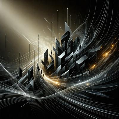 The primary subject of the image is a futuristic cityscape, featuring a large building with a lot of windows. The setting is a black and white background, which adds a sense of depth and contrast to the scene. The visual style is a combination of digital art and illustration, creating a unique and intricate design. The colors and mood of the image are predominantly dark and moody, with the black and white background further emphasizing the dramatic atmosphere.
